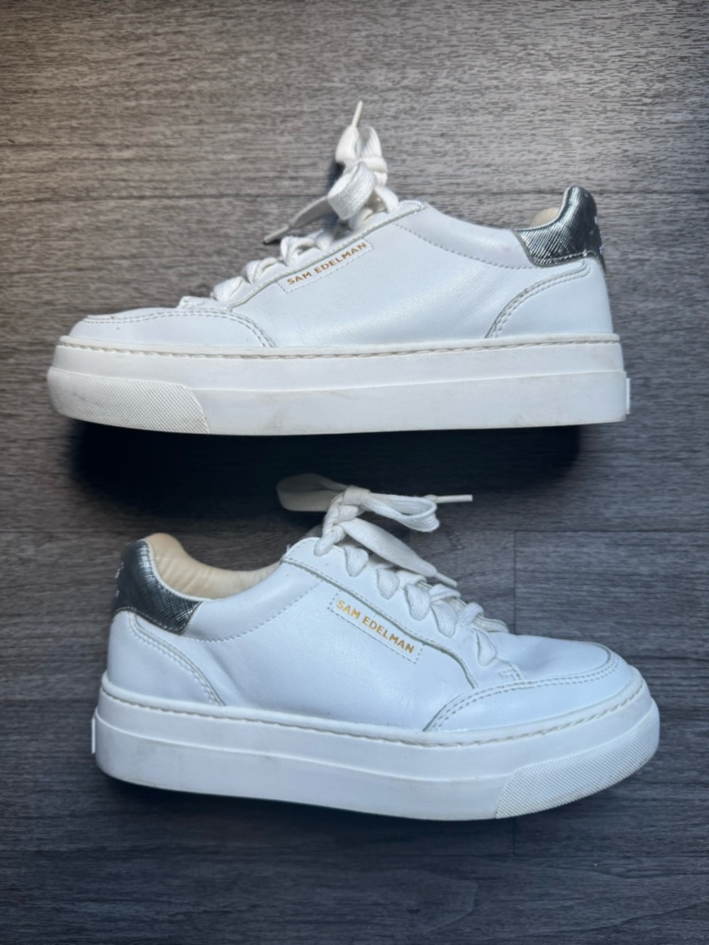 Sam Edelman White Leather Platform Sneakers Lace-Up Casual Low Top Shoes